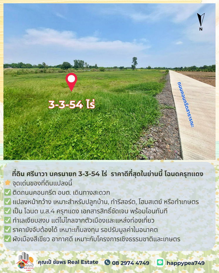 รูป 🚨 ขายที่ดิน ศรีนาวา นครนายก 3-3-54 ไร่ | ติดถนนคอนกรีต | ราคาดีที่สุดในย่านนี้ โฉนดครุฑแดง | พร้อมโอน - รูปที่ 9/22