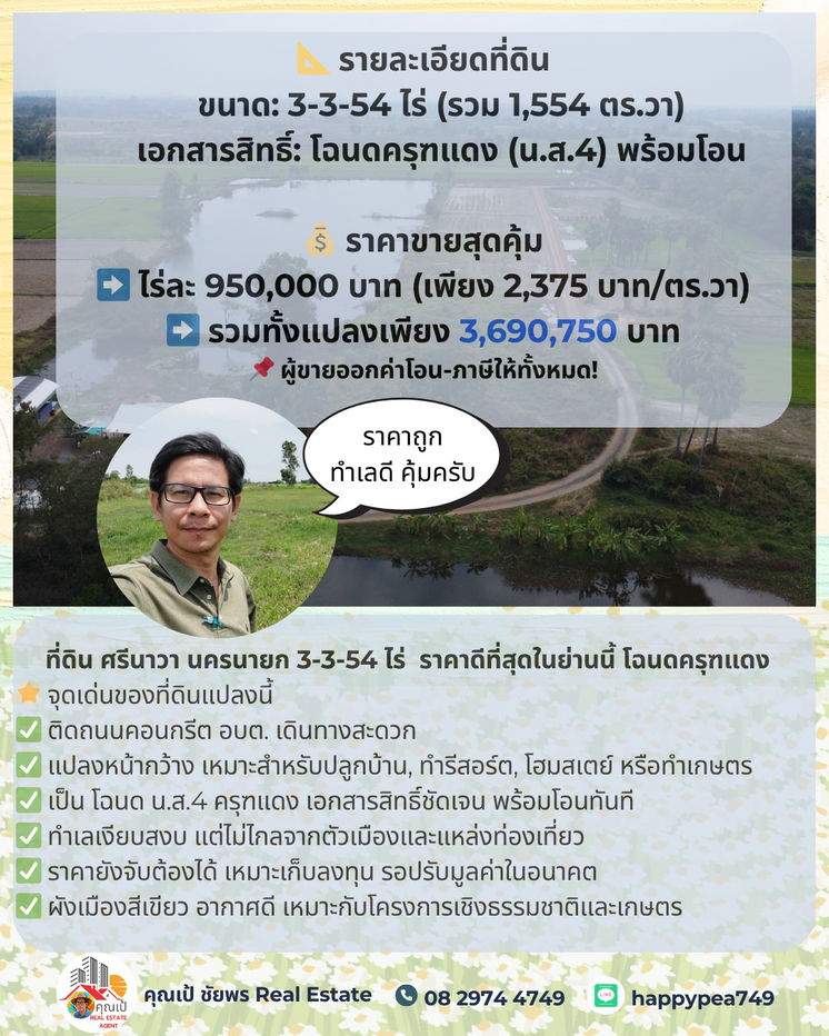 รูป 🚨 ขายที่ดิน ศรีนาวา นครนายก 3-3-54 ไร่ | ติดถนนคอนกรีต | ราคาดีที่สุดในย่านนี้ โฉนดครุฑแดง | พร้อมโอน - รูปที่ 22/22
