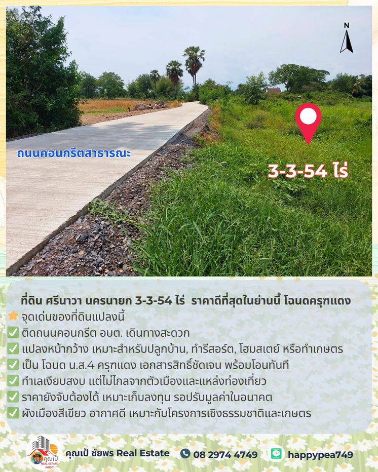 รูป 🚨 ขายที่ดิน ศรีนาวา นครนายก 3-3-54 ไร่ | ติดถนนคอนกรีต | ราคาดีที่สุดในย่านนี้ โฉนดครุฑแดง | พร้อมโอน - รูปที่ 12/22