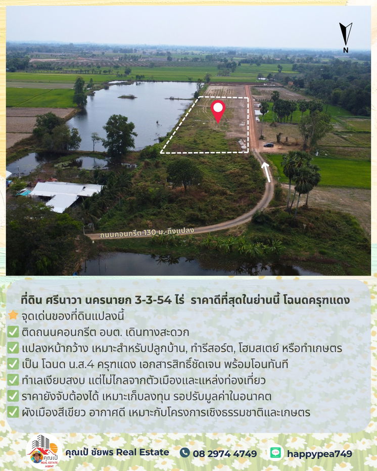 รูป 🚨 ขายที่ดิน ศรีนาวา นครนายก 3-3-54 ไร่ | ติดถนนคอนกรีต | ราคาดีที่สุดในย่านนี้ โฉนดครุฑแดง | พร้อมโอน - รูปที่ 4/22