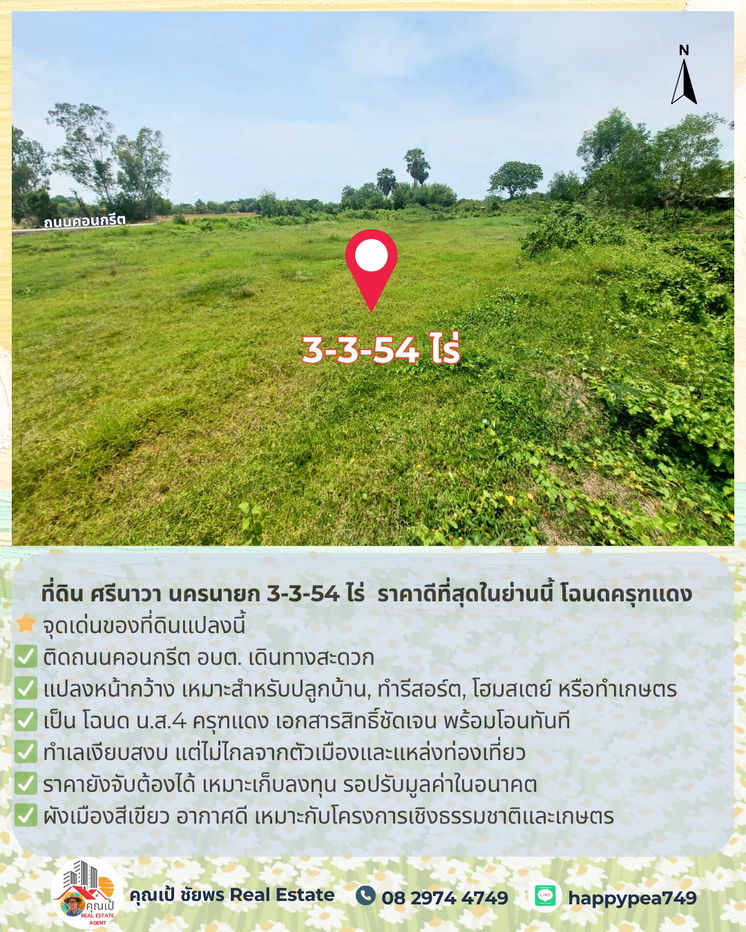 รูป 🚨 ขายที่ดิน ศรีนาวา นครนายก 3-3-54 ไร่ | ติดถนนคอนกรีต | ราคาดีที่สุดในย่านนี้ โฉนดครุฑแดง | พร้อมโอน - รูปที่ 7/22