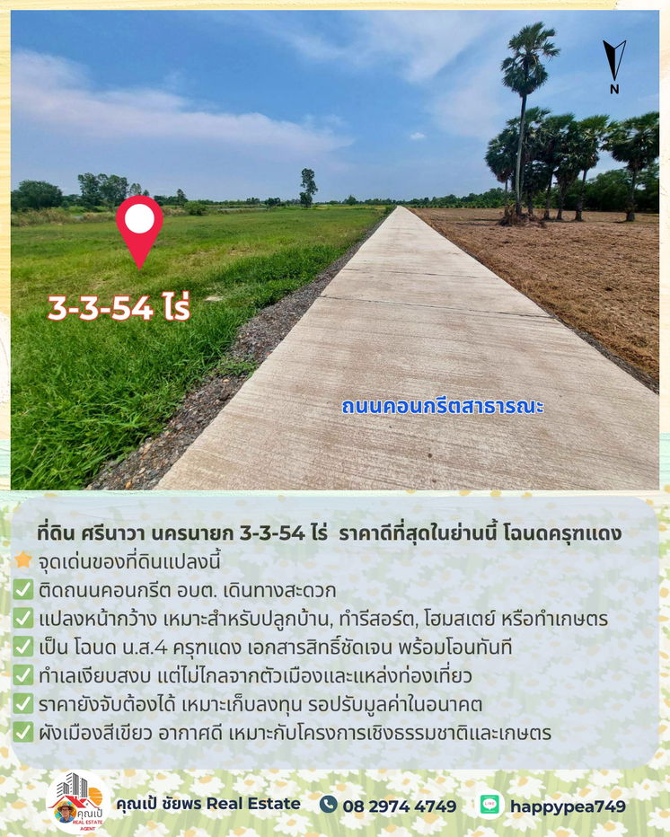 รูป 🚨 ขายที่ดิน ศรีนาวา นครนายก 3-3-54 ไร่ | ติดถนนคอนกรีต | ราคาดีที่สุดในย่านนี้ โฉนดครุฑแดง | พร้อมโอน - รูปที่ 11/22