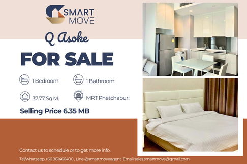 🔥 Sale with tenant !!🔥 Code C20230100698..........Q Asoke, 1 bedroom, 1 bathroom, high floor, furnished, Special Deal!!📣📣