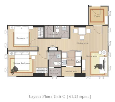 ให้เช่า เดอะเครสท์​ พหลโยธิน 11 ขนาด 63 ตรม. 2 ห้องนอน 2 ห้องน้ำ