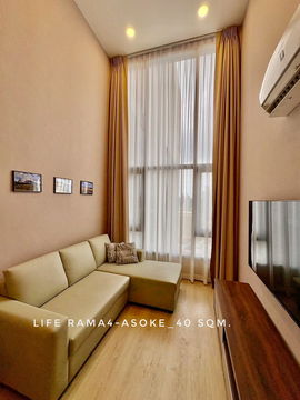 For RENT, Duplex room high floor beautiful city view at Life Rama4-Asoke near MRT Queen Sirikit 