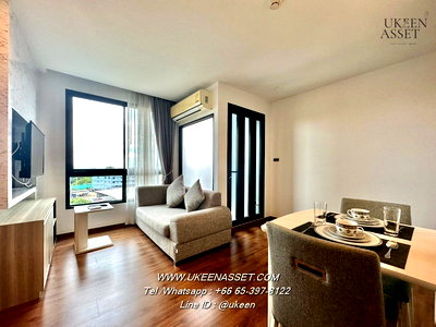 Condos for rent Kasetsart University Si Racha Campus : UK01-0311 For rent Stasia Residences Sriracha: 1 bedroom, size 35 sq m.,6th floor , price 8,000 baht/month with mountain view.