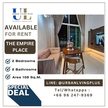 ( U20250811500 )✨ Tel/Line 096-2479369✨ , ให้เช่า ดิ เอ็มไพร์ เพลส สาทร 2 ห้องนอน 2 ห้องน้ำ 108 ตร.ม. Duplex room, ห้องหายาก✨