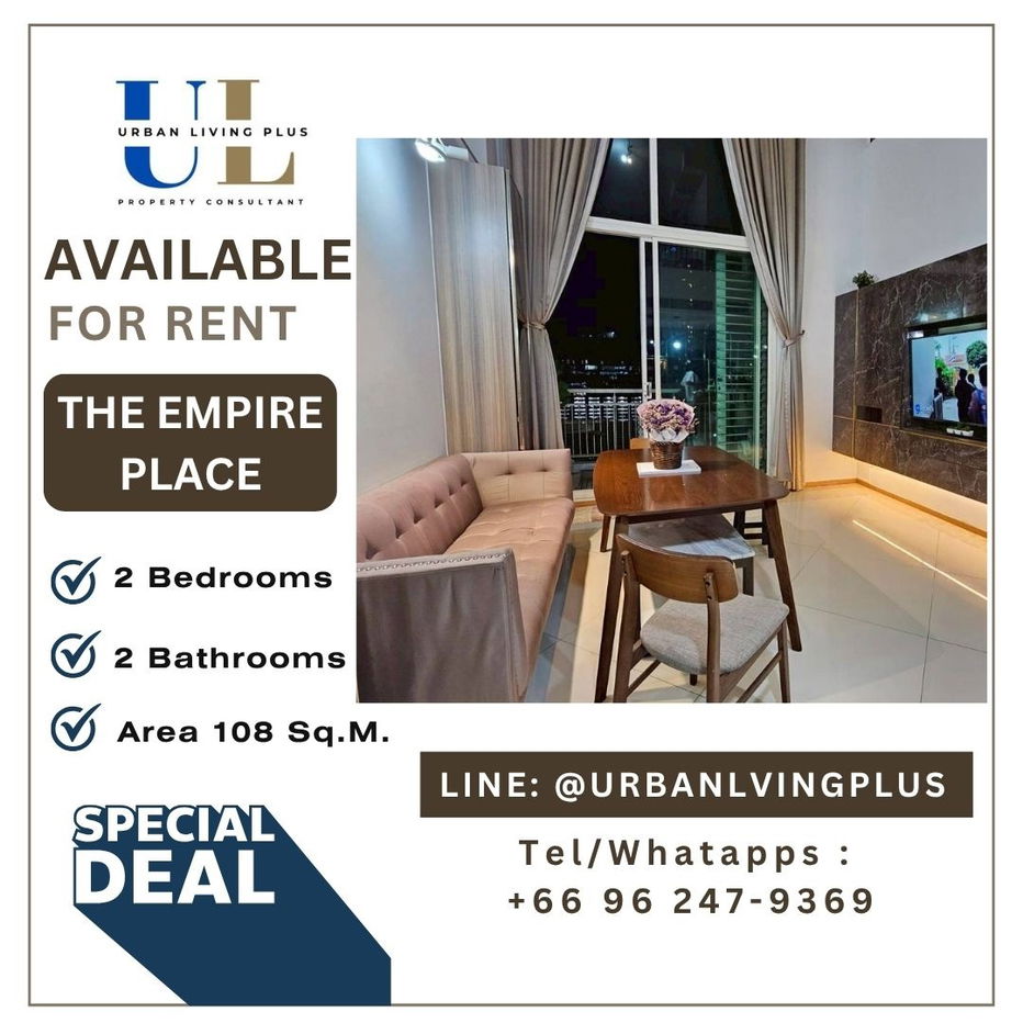 picture ( U20250811500 )✨Tel/Line 096-2479369✨ , FOR RENT THE EMPIRE PLACE 2 bedroom 2 bathroom 108 Sq.M. Rare Item, Duplex room✨ - 1/13