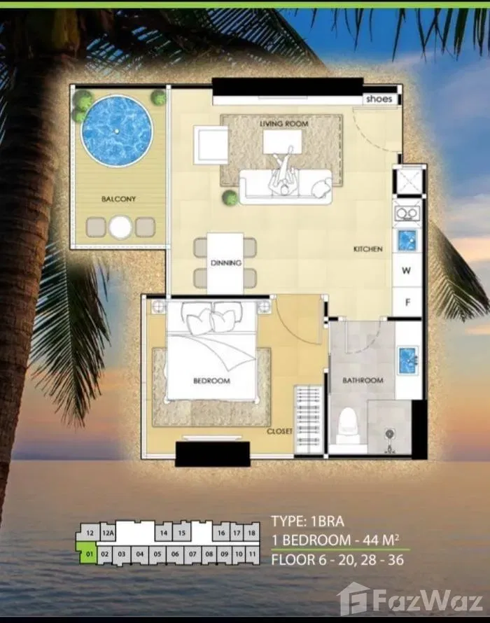 picture Riviera Ocean Drive 1Bed/1Bath 44Sqm 17th Floor FQ - 3/6