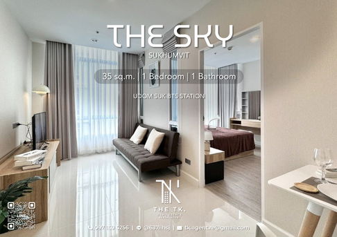 ให้เช่าคอนโด The Sky Sukhumvit ขนาด 35 ตร.ม. 1 ห้องนอน 1 ห้องน้ำ ใกล้ BTS อุดมสุข พร้อมเข้าอยู่ 18/08/2025 | ติดต่อคุณทีเค Line ID @637ilhsj