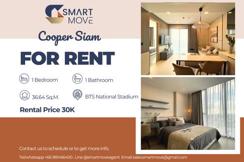 🔥 For Rent !!🔥 Code C20230800092..........Cooper Siam, 1 bedroom, 1 bathroom, high floor 19++, furnished, ready to move in 📣📣