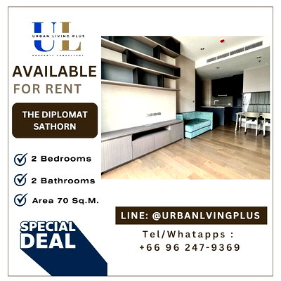Condos for rent : ( U20231026200 ) ✨Tel/Line 096-2479369✨ FOR RENT The Diplomat Sathorn Condo 2 bedroom, 2 bathroom, Corner room, furnished, Special Deal!!