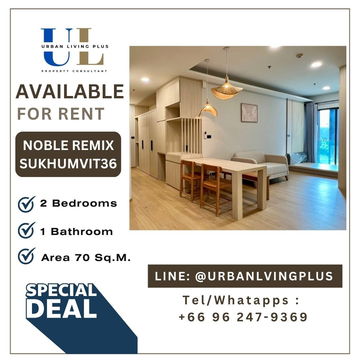 ( U20241103100 ) New Renovation ✨Tel/Line 096-2479369✨ FOR RENT NOBLE REMIX 2 bedroom 1 bathroom 70 Sq.M. Ready to move BEST Price!!!