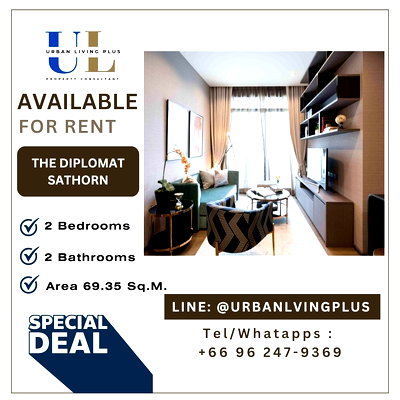 Condos for rent : ( U20250807200 ) ✨Tel/Line 096-2479369✨ , FOR RENT The Diplomat Sathorn Condo 2 bedroom, 2 bathroom, Corner room, furnished, Special Deal!!