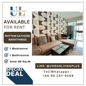 ( UL2508141 ) ✨Tel/Line 096-2479369 ✨ FOR RENT !! Rhythm Sathorn Narathiwas  1 bedroom, size 38 Sq.M. Nice room, Furnished !!!