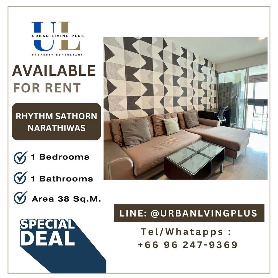 picture ( UL2508141 ) ✨Tel/Line 096-2479369 ✨ FOR RENT !! Rhythm Sathorn Narathiwas  1 bedroom, size 38 Sq.M. Nice room, Furnished !!! - 1/8