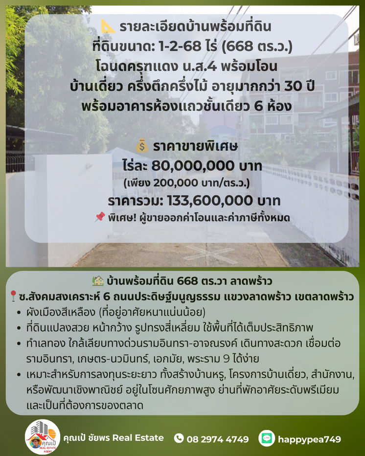 รูป ขายบ้านพร้อมที่ดิน 668 ตร.วา ทำเลศักยภาพ “ลาดพร้าว – เลียบทางด่วนรามอินทรา” - รูปที่ 12/12
