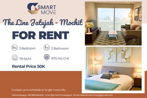 รูปภาพ 🔥 สำหรับเช่า !!🔥 Code C20240301004.........The Line Jatujak - Mochit, 3 ห้องนอน, 2 ห้องน้ำ, ชั้นสูง 32++, แต่งครบ, สไตล์โมเดิร์น, พร้อมเข้าอยู่ 📣📣