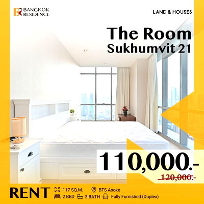 Condos for rent Asoke Road : The Room Sukhumvit 21 🛌🏻 2-Bedroom, Great Stunning Vadhana View💫 Near BTS Asok