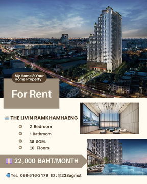 ปล่อยเช่าคอนโดใหม่  2 ห้องนอน The Livin Ramkhamhaeng ห้องใหม่ไม่เคยปล่อยเช่า เครื่องใช้ไฟฟ้าครบครัน 