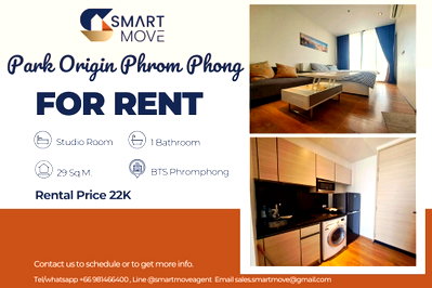 Condos for rent Bangkok : 🔥 For Rent !!🔥 Code C20250400005..........Park Origin Phrom Phong, Studio room, 1 bathroom, high floor 29++, furnished, ready to move in 📣📣
