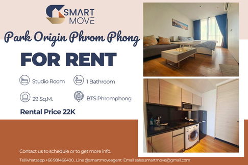 🔥 For Rent !!🔥 Code C20250400005..........Park Origin Phrom Phong, Studio room, 1 bathroom, high floor 29++, furnished, ready to move in 📣📣