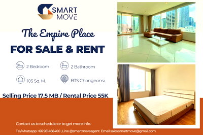 Condos for sale Silom and Sathorn Road : 🔥 For Sale  !! Rare Item !!🔥 Code C20230207899...The Empire Place, 2 bedroom, 2 bathroom, City View, furnished, ready to move in, Special Deal!!📣📣