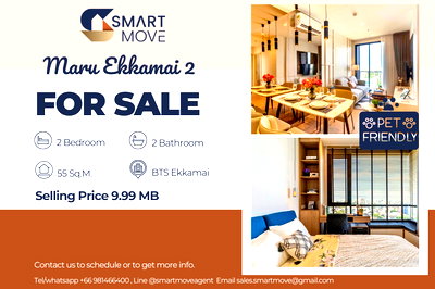 Condos for sale BTS Thong Lo (Thong Lor) : 🔥 Sale with tenant !! 🔥 Code C20230400029........Maru Ekkamai 2, 2 bedroom, 2 bathroom, high floor 11++, furnished, modern style, Special Deal!!📣📣