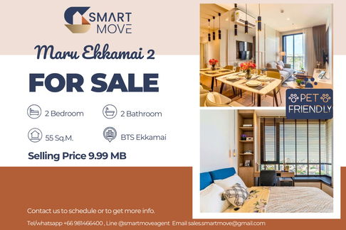 🔥 Sale with tenant !! 🔥 Code C20230400029........Maru Ekkamai 2, 2 bedroom, 2 bathroom, high floor 11++, furnished, modern style, Special Deal!!📣📣