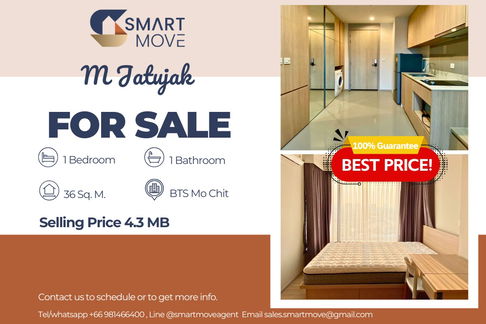 🔥สำหรับขาย !! เลี้ยงสัตว์ได้ !! 🔥Code C20241100019.......M Jatujak, 1 ห้องนอน, 1 ห้องน้ำ, ชั้นสูง 19+, แต่งครบ, ขายขาดทุน !!📢📢