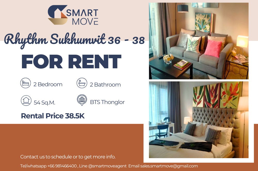 รูป 🔥 สำหรับเช่า !! 🔥 Code C20221210404..........Rhythm Sukhumvit 36 - 38, 2 ห้องนอน, 2 ห้องน้ำ, ห้องมุม, ชั้นสูง 19++, แต่งครบ, พร้อมเข้าอยู่ 📣📣 - รูปที่ 1/7