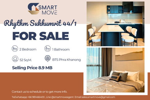  Sale with tenant !! 🔥 Code C20230203164....Rhythm Sukhumvit 44/1, 2 bed, 1 bath, City View, high floor22++, furnished, modern style, Special Deal!!📣