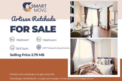 🔥 สำหรับขาย !! 🔥 Code C20250800027..........Artisan Ratchada, 1 ห้องนอน, 1 ห้องน้ำ, ชั้นสูง 15++, ห้องพิ่งรีโนเวทใหม่หมด, แต่งครบ, ราคาพิเศษ!!📣📣