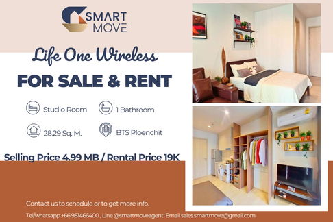 🔥 For Sale  !!🔥 Code C20221209340.......Life One Wireless, Studio room, 1 bathroom, high floor 18++, furnished, ready to move in, Special Deal!!📣📣