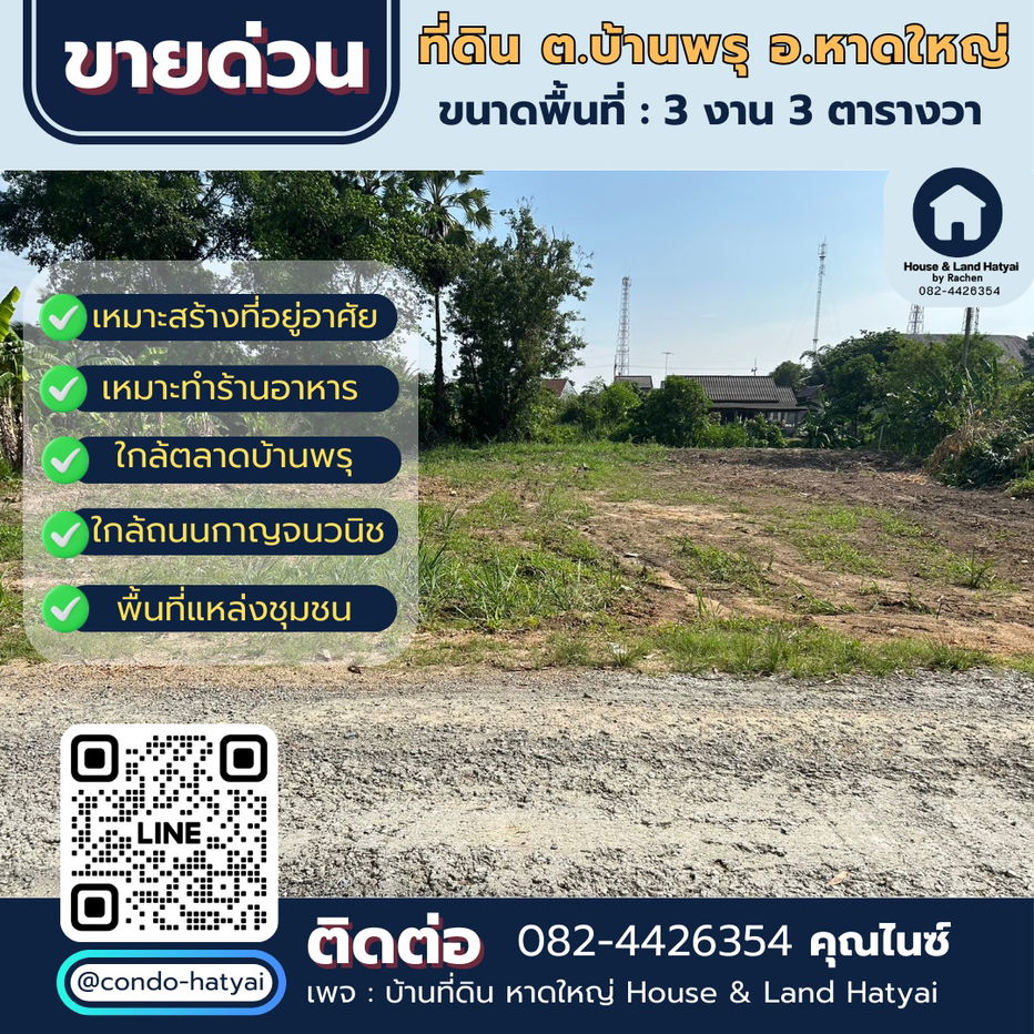picture sale! Prime location land suitable for residential, restaurant, or resort. Located in Ban Phru. 3 ngan, 3 sq. wah. Selling for 3.6 million baht. - 1/7
