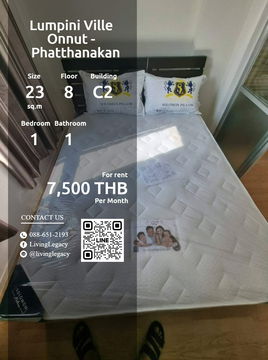 SO0X5K ให้เช่าคอนโด Lumpini Ville Onnut - Phatthanakan 23 ตร.ม. ชั้น 8 ตึก C2 line id : @livinglegacy