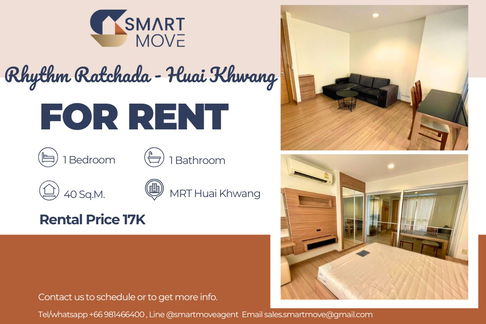 🔥 สำหรับเช่า !! 🔥 Code C20250800040.........Rhythm Ratchada - Huai Khwang, 1 ห้องนอน, 1 ห้องน้ำ, ชั้นสูง 24++, วิวเมือง, แต่งครบ, พร้อมเข้าอยู่ 📣📣