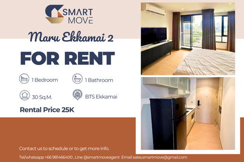  For Rent !! Pet Friendly !!🔥 Code C20250800038.....Maru Ekkamai 2, 1 bed, 1 bath, City View, high floor, North Facing, furnished, ready to move in 📣
