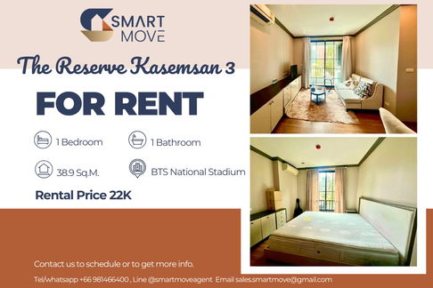 🔥 For Rent !!🔥 Code C20240300390..........The Reserve Kasemsan 3, 1 bedroom, 1 bathroom, East Facing, furnished, ready to move in 📣📣