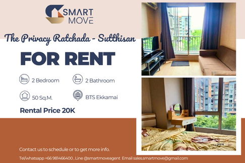 🔥 For Rent !! 🔥 Code C20250800039..The Privacy Ratchada - Sutthisan, 2 bedroom, 2 bathroom, Pool View, corner room, furnished, ready to move in 📣📣