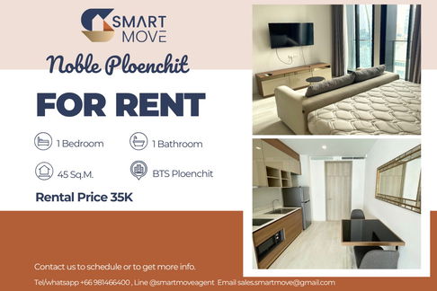 🔥 For Rent !!🔥 Code C20230900217..Noble Ploenchit, 1 bedroom, 1 bathroom, high floor 27++, City View, Private lift, furnished, ready to move in 📣📣