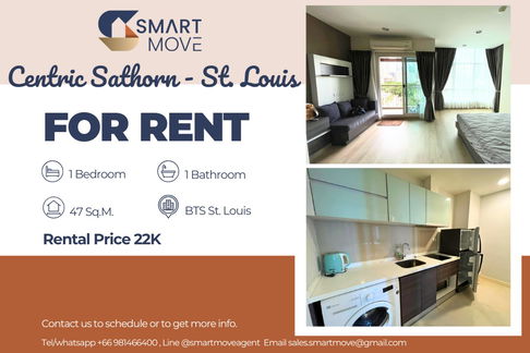 🔥 For Rent !!🔥 Code C20221200131..Centric Sathorn - St. Louis, 1 bedroom, 1 bathroom, high floor 15++, corner room, furnished, ready to move in 📣📣