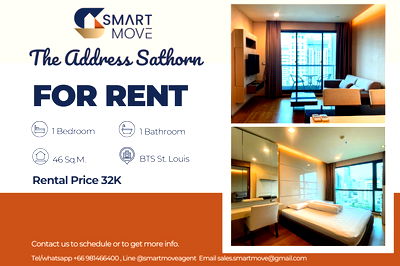 เช่าคอนโด BTS เซนต์หลุยส์ : 🔥 สำหรับเช่า !! ห้องหายาก !! 🔥Code C20221201442....The Address Sathorn, 1 ห้องนอน, 1 ห้องน้ำ, ชั้นสูง 15++, แต่งครบ, พร้อมเข้าอยุ่