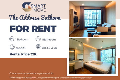 🔥 For Rent !! Rare item !! 🔥Code C20221201442....The Address Sathorn, 1 bedroom, 1 bathroom, high floor 15++, furnished, ready to move in 