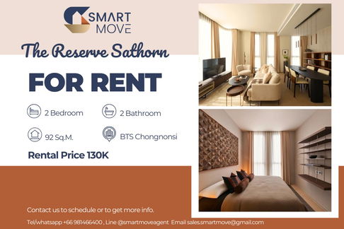 🔥 For Rent !!🔥 Code C20250800043..........The Reserve Sathorn, 2 bedroom, 2 bathroom, high floor 23++, furnished, ready to move in 📣📣