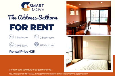 เช่าคอนโด BTS เซนต์หลุยส์ : 🔥 สำหรับเช่า !! 🔥 Code C20221201501..........The Address Sathorn , 2 ห้องนอน, 2 ห้องน้ำ, ชั้นสูง 14++, วิวเมือง, แต่งครบ, พร้อมเข้าอยู่ 📣📣
