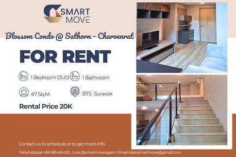 🔥 สำหรับเช่า!!🔥 Code C20240400043..........Blossom Condo @ Sathorn - Charoenrat, 1 ห้องนอน Duo, 1 ห้องน้ำ, แต่งครบ, พร้อมเข้าอยู่ 📣📣