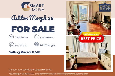 🔥 สำหรับขาย !! เลี้ยงสัตว์ได้ !! 🔥 Code C20221206832........Ashton Morph 38, 2 ห้องนอน, 1 ห้องน้ำ, ห้องอยู่ทิศใต้, แต่งครบ, ต่ำกว่าราคาตลาด22%!!📣📣