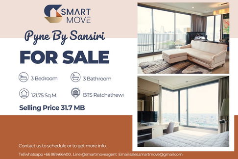 🔥 For Sale !!🔥 Code C20230400069..........Pyne By Sansiri, 3 bedroom, 3 bathroom, high floor 40++, Spacious room, furnished, Special Deal!!📣📣