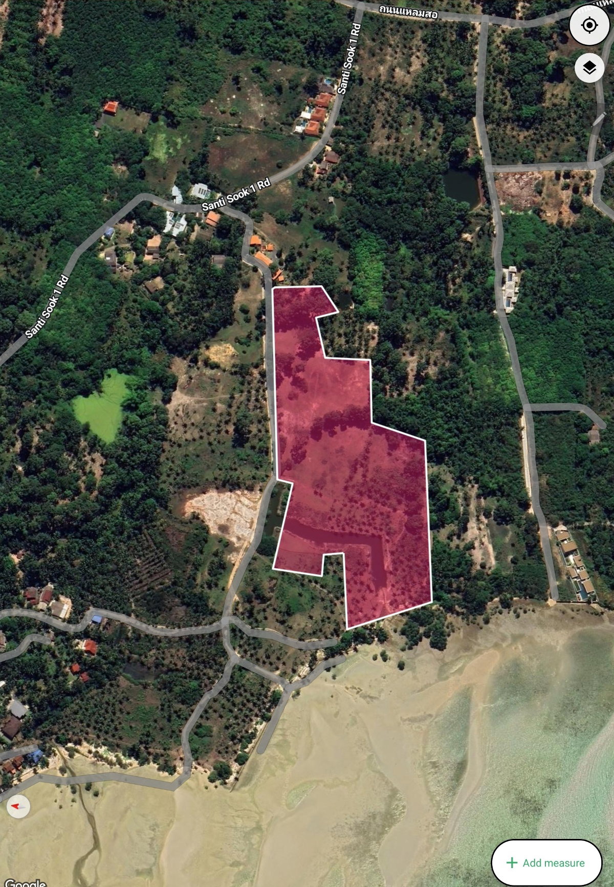 Land for sale 27 rai, near the sea, Koh Samui, Taling Ngam Subdistrict, Ko Samui District, Surat Thani Province Near the Laem Sor pagoda
